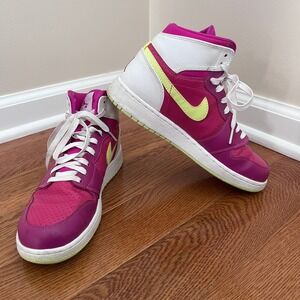 Nike Air Jordan 1 Mid SE High Top Basketball Shoes Pink Yellow White Size‎ 6Y